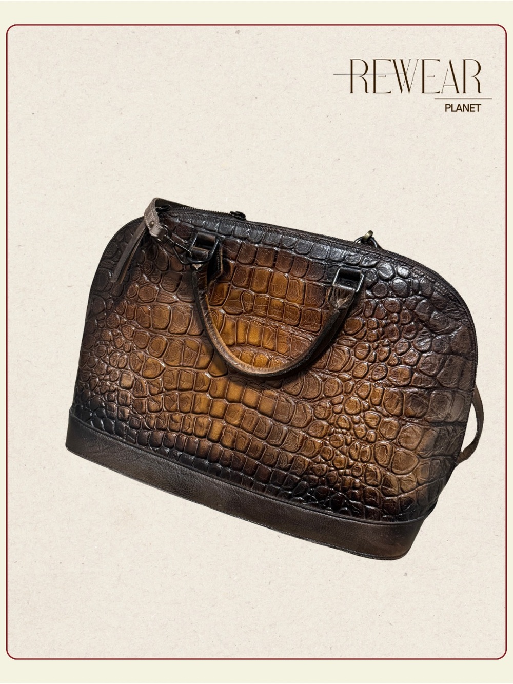 Vintage Civico93 Genuine Italian Leather Croc Embossed  Crossbody Bag Brown 15”